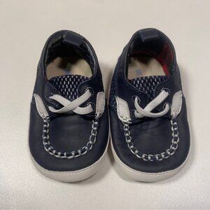 Robeez Navy Leather Boat Shoes Soft Sole 6-9 Months Baby